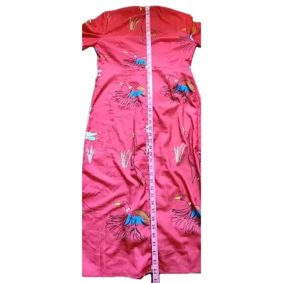 Rachel Antonoff Willow Mallard Duck Wrap Dress Red Novelty Animal Belted Midi S - Picture 10 of 10
